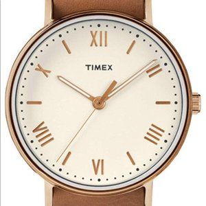 Timex Tan Leather Strap Watch with Rose Gold